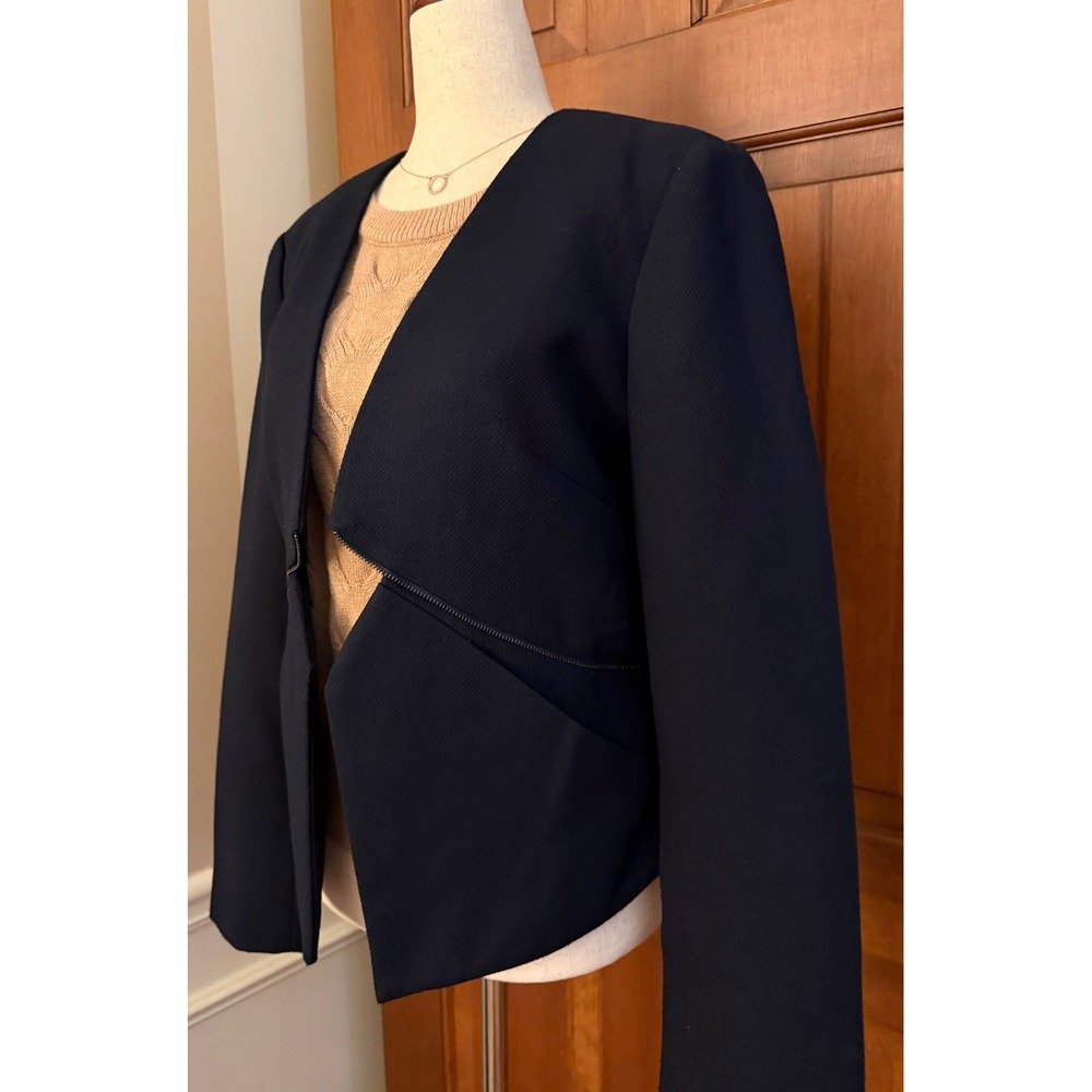 French Connection Asymmetrical Zipper Jacket Womens Size 14 Navy Blue Blazer